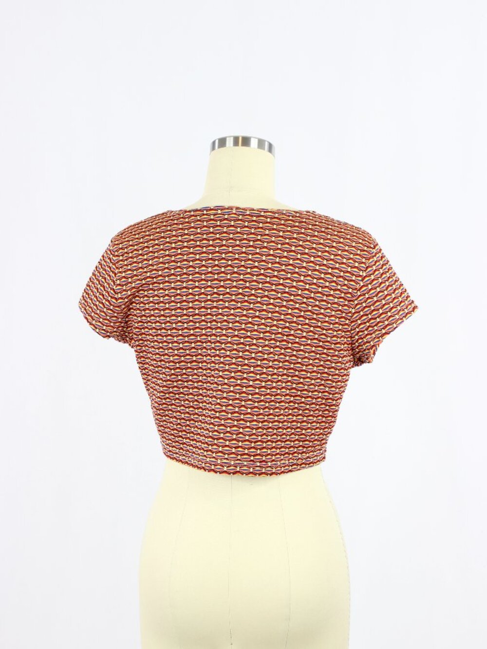 Vintage 00's LE CHATEAU Y2K Rainbow Knit Cap Sleeve Cropped Baby Tee, Size M - Picture 3 of 9
